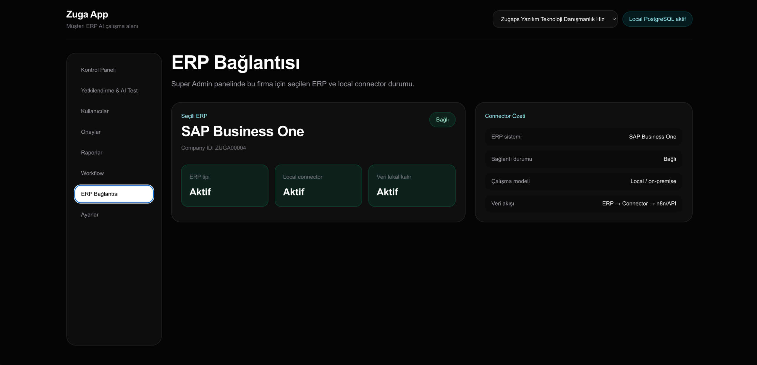 ERP bağlantı yönetimi ve kurumsal yapay zeka entegrasyonu - Zuga